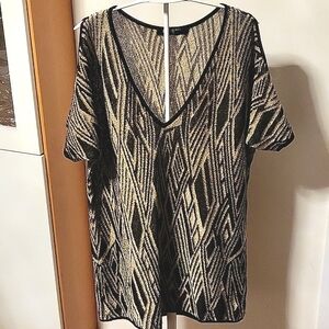 LAUREN RALPH LAUREN Gold Black Knit Top Sweater Size L